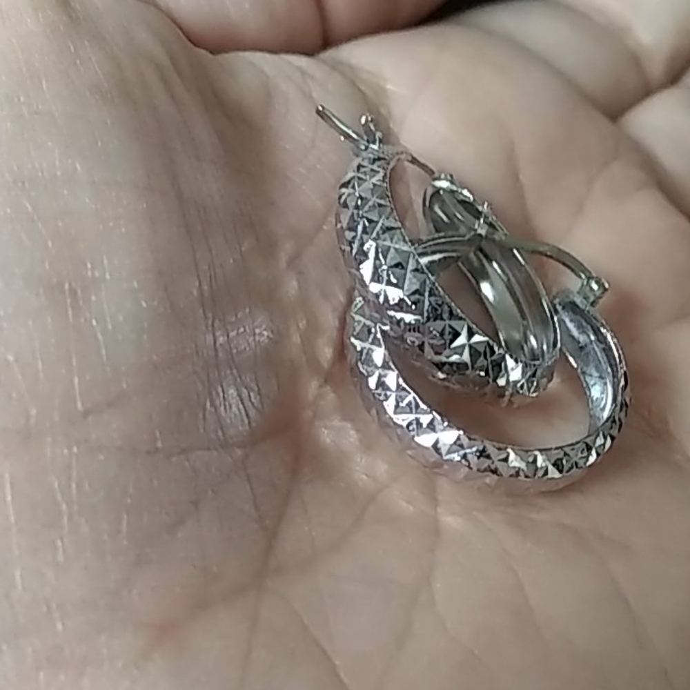 Diamond Cut Solid Silver Loop Earrings - image 4